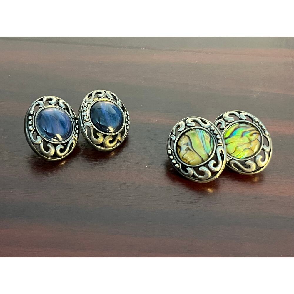 VTG Silver Tone and Shell Stud Earrings Lot of 2 Western Rodeo